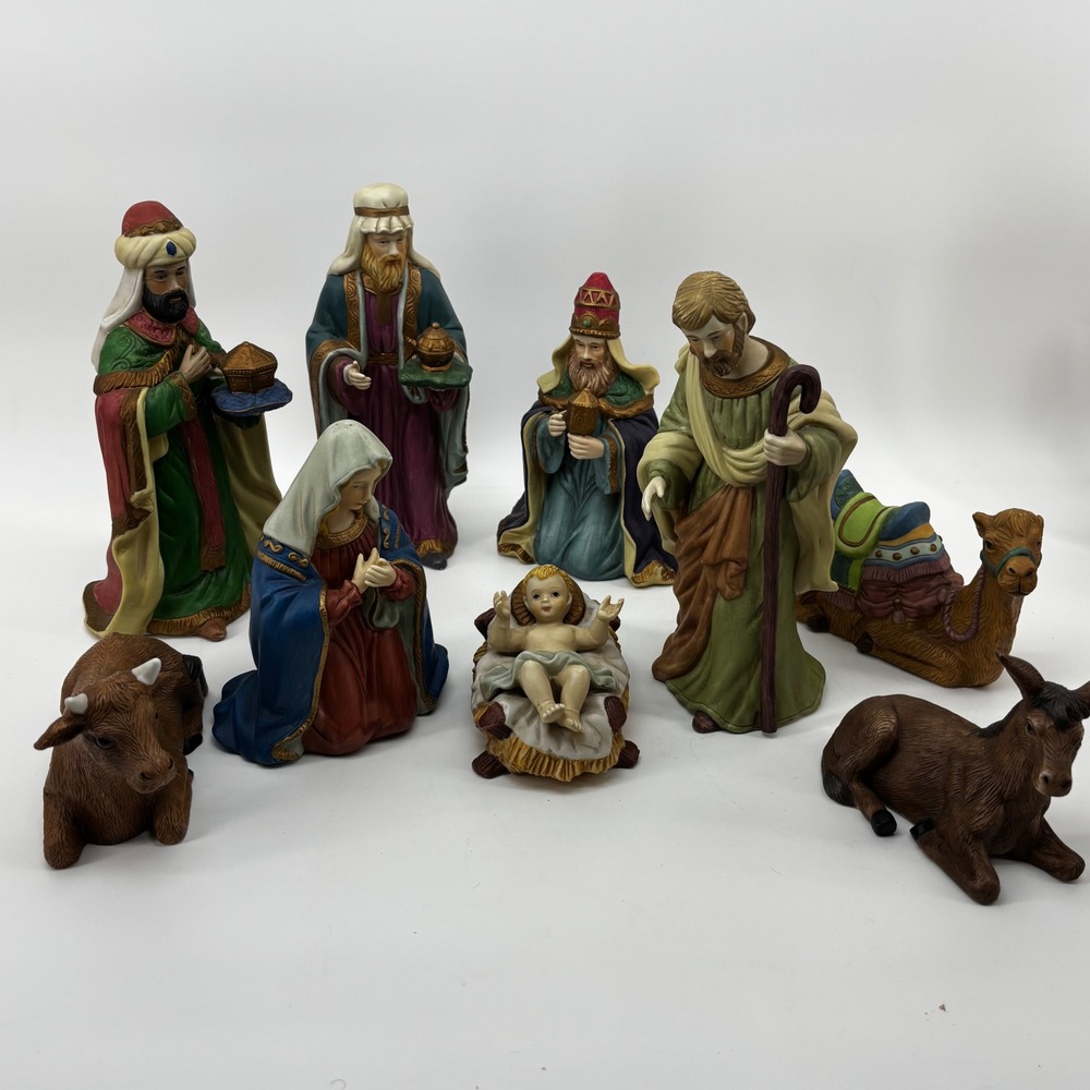 Vintage Style Ceramic Nativity Scene Set 9 Piece Christmas Decor Figurines